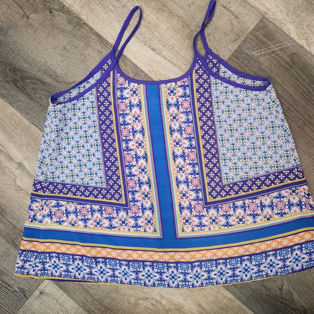 Between Me And You Vibrant Blue and Pink Halter Sheath Tank Top Size: Medium - Picture 3 of 7